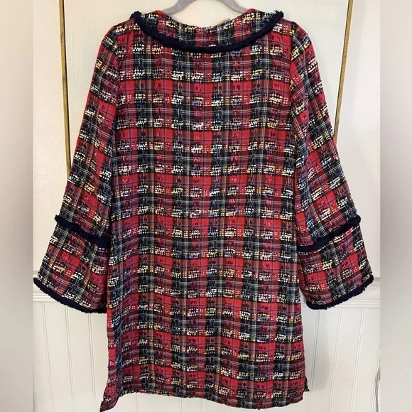 SAIL TO SABLE Red Navy Yellow Tartan Tunic Fringe Dress NWT Size Small - Picture 8 of 9
